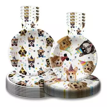 Одноразовая посуда для дня рождения с изображением собаки, щенка, собаки, праздничные атрибуты, тарелки с принтом собачки, салфетки для детей, декор для вечеринки с днем рождения