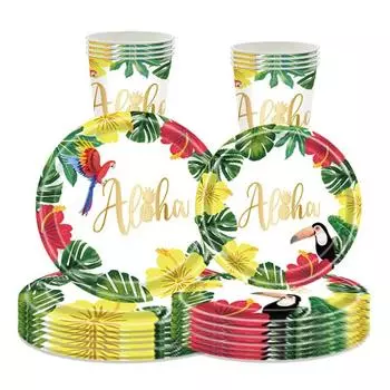 Одноразовая посуда Gold Aloha Parrot для гавайской тропической вечеринки, тарелки с черепаховыми листьями, салфетки с фламинго для детей, декор для гавайской вечеринки