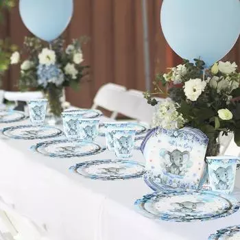 Одноразовая посуда с изображением голубого слоненка, скатерть, салфетки для тарелок, декор для вечеринки по случаю рождения ребенка, принадлежности для вечеринки по случаю объявления пола ребенка
