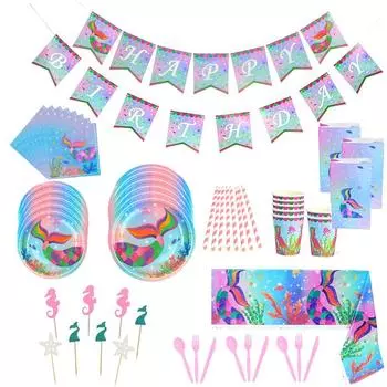Одноразовая посуда с изображением мультяшной русалки, украшение на день рождения для девочек, бумажные стаканчики, тарелки, торты, шляпы, декоративные элементы 8pcs spoon