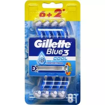 Одноразовые бритвенные лезвия Gillette Blue3 Cool, упаковка 6+2 шт., 7702018457342 Бритва