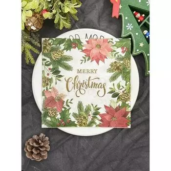 Одноразовые салфетки для вечеринок, двухслойные, 20 шт./упак., с текстовым узором «Счастливого Рождества» 20Pcs