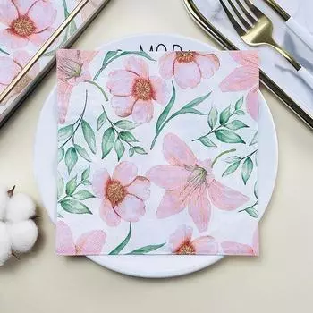 Одноразовые салфетки для вечеринок двухслойные, 20 шт./упак. с узором «Розовые цветы» 20Pcs