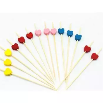 Одноразовые шпажки для фруктов, фруктовые вилки, креативные цветочные шпажки, симпатичные зубочистки, 100 шт., бамбук 12cm красный