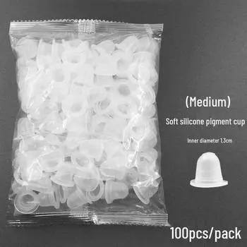 Одноразовые силиконовые чашки для пигмента (Упаковка 100 шт.) с подставкой для инструментов для микроблейдинга и вышивки бровей