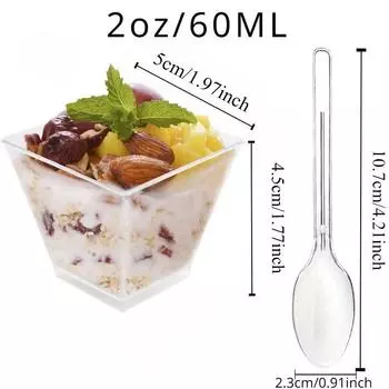 Одноразовый стаканчик для десерта на вечеринку, день рождения, свадьбу, десертный стол, украшенные торты, фрукты, закуски, мороженое, мусс, стаканчик с ложкой 50PCS