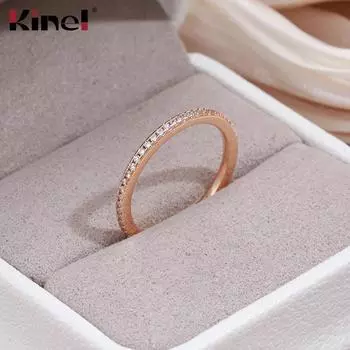 Однорядные тонкие кольца Kinel с натуральным цирконом для женщин, ювелирные украшения для свадебной вечеринки 6 розового золота
