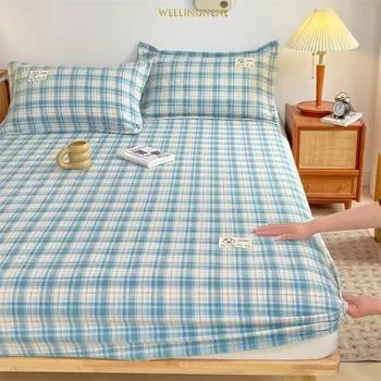 Однослойная простыня на подкладке из стираного хлопка и льна типа A Защитная простыня для матраса Simmons(Не включать наволочки) 90x200cm синий