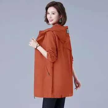 Однослойная ветровка женская длинная тонкая куртка весна-осень корейская свободная бейсбольная куртка с капюшоном L
