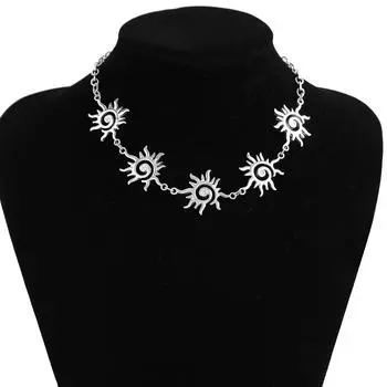 Однослойное ожерелье в стиле тотема с резьбой, простое этническое металлическое ожерелье в виде солнца