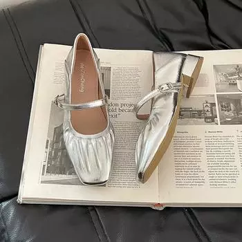 Однословная пряжка толстый каблук Мэри Джейн туфли женские модные темпераментные высокий каблук нежные складки мелкий вырез одинарные туфли кожаные туфли 35