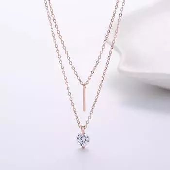 Однословный колоночный темпераментный вход люкс мода простой один бриллиант двухслойный кулон ожерелье из стерлингового серебра S925 женские аксессуары 925