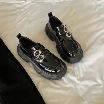 Односложная пряжка с толстой подошвой, женская обувь 2024 года, новый модный темперамент, маленький ароматный стиль, удобная повседневная обувь 35 чёрный