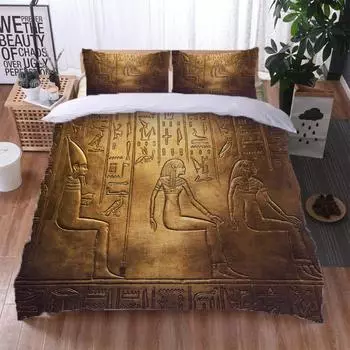 Односпальный комплект с 3D-принтом в древнеегипетском стиле для детей, комплект постельного белья, односпальная двуспальная кровать, пододеяльник и 2 наволочки W90xL190cm