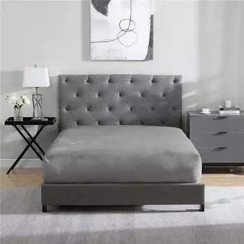 Однотонная эластичная бархатная ткань Простыня на резинке Мягкий эластичный наматрасник Защита постельного белья Простыня на резинке Зима Сохраняет тепло Bed sheet (90x200x25cm) темно-серого