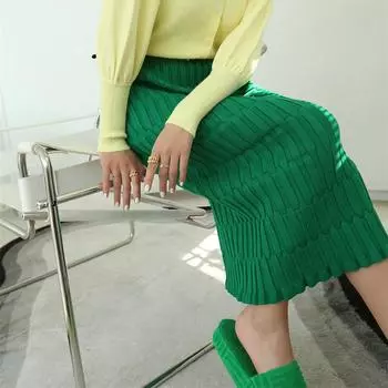 Однотонная эластичная прямая трикотажная юбка, женская зимняя новая утягивающая теплая универсальная юбка, женская винтажная уличная юбка One Size бежевый