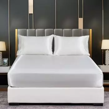 Однотонная атласная простыня, глянцевая простыня, наволочки, не дающие складок, охлаждающая шелковистая простыня на резинке S хаки