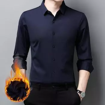 Однотонная бархатная рубашка, зимняя одежда, деловая повседневная толстая теплая рубашка для мужчин, кардиган M чёрный