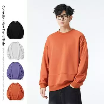 Однотонная базовая толстовка с круглым вырезом, мужская, новая осенняя, американский модный бренд, свободная универсальная майка с длинными рукавами, мужская одежда M