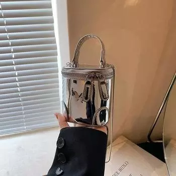 Однотонная блестящая сумка через плечо из искусственной кожи для женщин, однотонная прошитая цепочка, мини-ведро с застежкой-молнией, модные сумки через плечо