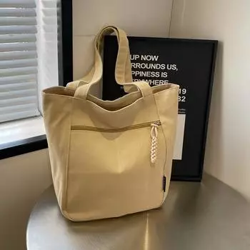 Однотонная большая сумка для отдыха, весна-лето, иностранный стиль, сумка для выхода, сумка-тоут через плечо и подмышку бежевый