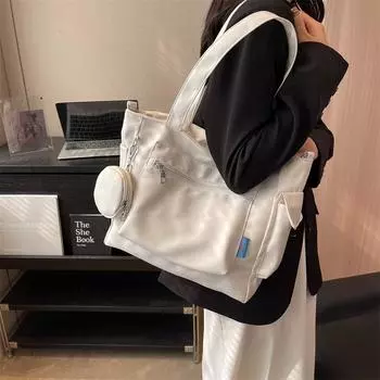 Большая вместительная сумка-тоут с кошельком для монет в студенческом стиле, школьный ранец для учащихся средней школы, повседневная сумка через плечо, холщовая сумка, косая сумка через плечо белый