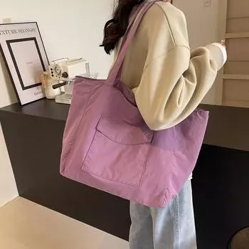 Однотонная большая сумка, женская сумка для покупок большой вместимости, легкая сумка через плечо, сумка через плечо бежевый