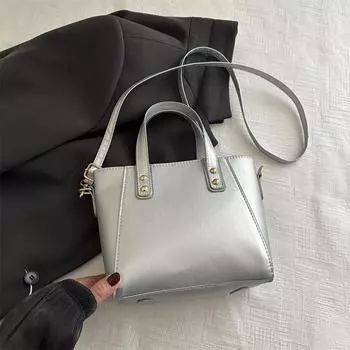 Однотонная большая вместительная модная сумка через плечо, универсальная сумка для поездок на работу в стиле ретро серебряный