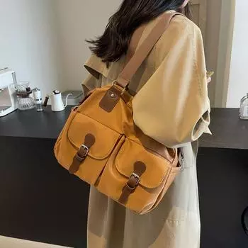 Однотонная большая вместительная сумка через плечо женская легкая сумка-тоут с несколькими карманами чёрный