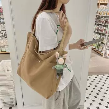 Однотонная большая вместительная сумка-тоут для студентов, сумка на плечо синий