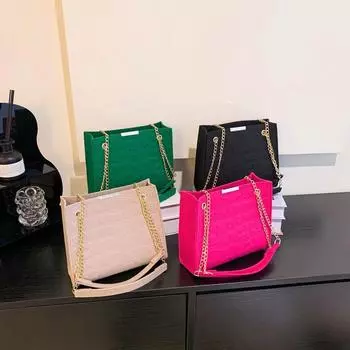 Однотонная большая женская сумка 2024 года, новая модная весенняя сумка через плечо с каменным узором и большой вместимостью чёрный