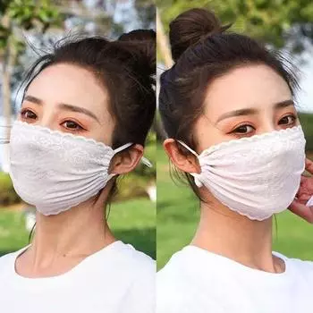 Однотонная цветочная кружевная солнцезащитная маска с тонкими висячими ушками для защиты от ультрафиолета, солнцезащитный козырек от ультрафиолета, защитное покрытие для лица as the picture