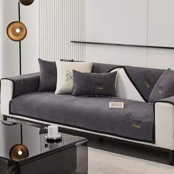 Однотонная диванная подушка из синели с вышивкой, четырехсезонный универсальный нескользящий чехол для дивана для гостиной, L-образный угловой чехол для дивана 70x70cm 1pcs