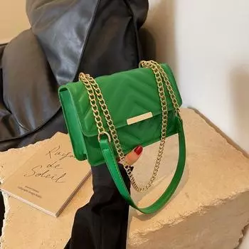 Однотонная фактурная сумка-цепочка 2024 года, популярная осенняя новая сумка через плечо, сумка-мессенджер, высококачественная квадратная сумка с бриллиантами зелёный
