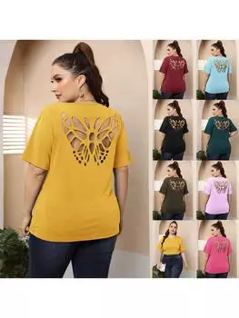 Однотонная футболка больших размеров, женская летняя одежда, большие женские футболки, футболки с бабочками, женские повседневные футболки, топы, распродажа с фабрики 0XL чёрный