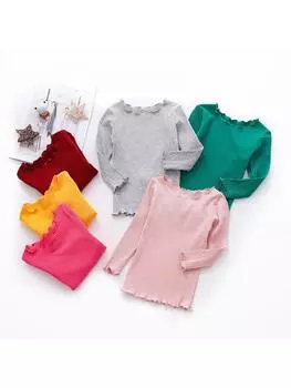 Однотонная футболка с длинными рукавами для маленьких девочек, детские хлопковые топы, повседневная блузка 86 зелёный