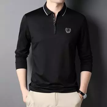 Однотонная футболка с длинными рукавами для мужчин, новая весенняя модная повседневная рубашка-поло с вышитыми лацканами, облегающий топ M