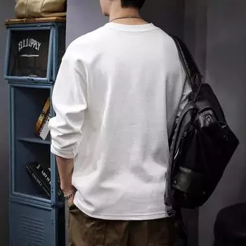 Однотонная футболка с круглым вырезом и длинными рукавами, мужская американская модная брендовая толстая свободная рубашка большого размера M чёрный