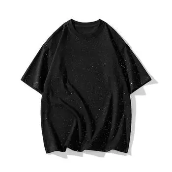 Однотонная футболка с круглым вырезом из чистого хлопка, свободная, глянцевая, черно-белая, с пайетками, с короткими рукавами M белый