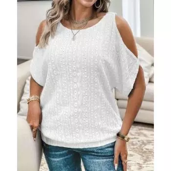 Однотонная футболка с открытыми плечами и вырезами для женщин S белый