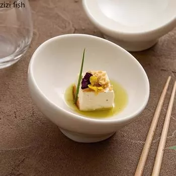 Однотонная гипотенузная керамическая тарелка Высокая десертная тарелка Суши-тарелка Тарелки для закусок Тарелки для приправ Посуда для гостиниц