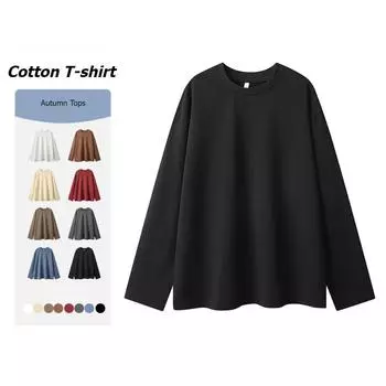 Однотонная хлопковая футболка с длинными рукавами, мужская свободная повседневная толстовка с капюшоном на весну и осень, круглая горловина S чёрный
