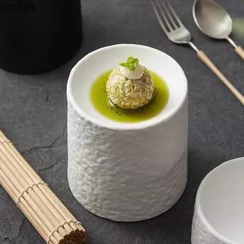 Однотонная керамическая цилиндрическая тарелка с каменным узором, креативная десертная тарелка, тарелка для суши, посуда для молекулярной кулинарии в отеле