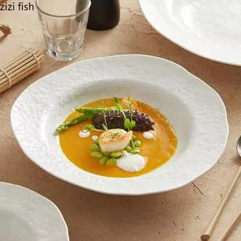 Однотонная керамическая глубокая тарелка с рисунком «молоток», салатная тарелка для ресторана, суповая тарелка, паста, креативная посуда для ресторана