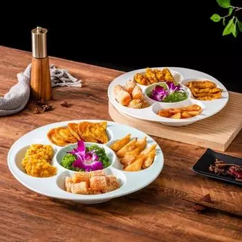 Однотонная керамическая многосекционная тарелка, закусочная тарелка, суши-тарелка, десертная тарелка, сухофруктовые тарелки, креативная посуда для ресторана