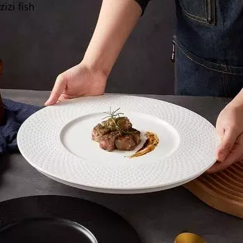 Однотонная керамическая плоская тарелка Тарелка для стейка Тарелка для пасты Тарелки для суши Десертные тарелки Ресторан Молекулярная кулинария Специальная столовая посуда