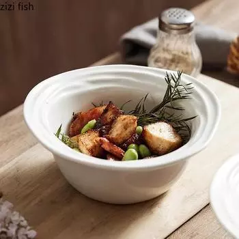 Однотонная керамическая суповая миска с рисунком в виде волн, ресторанная десертная миска, фруктовая салатница, специальная посуда для молекулярной кухни