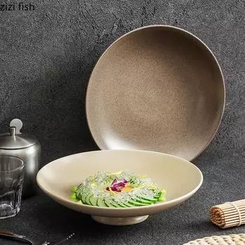 Однотонная керамическая тарелка с высокой ножкой для гостиной, домашняя тарелка для фруктов, закусок, тортов и десертов, специальная столовая посуда