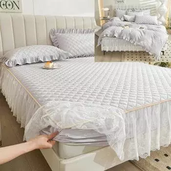 Однотонная клетчатая кружевная вышитая юбка-кровать, утолщенная стеганая пылезащитная наволочка, моющиеся нескользящие простыни, постельные принадлежности 150X200cm bed skirt