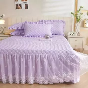 Однотонная клетчатая кружевная вышитая юбка-кровать, утолщенная стеганая пылезащитная наволочка, моющиеся нескользящие простыни, постельные принадлежности 150X200cm bed skirt